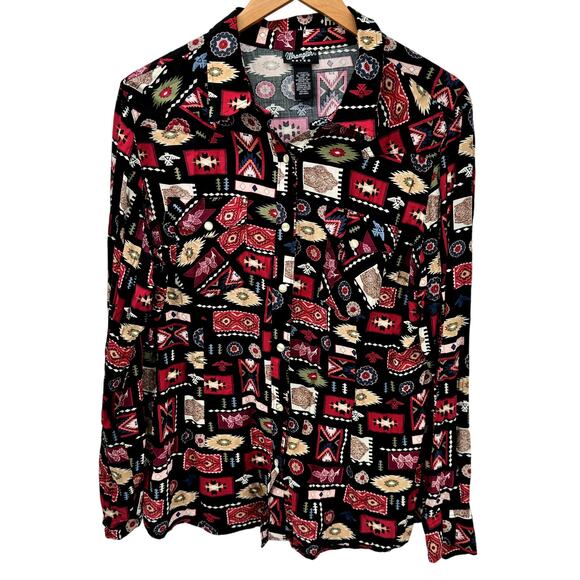 Wrangler Retro Shirt Womens XL Pearl Snap Long Sleeve Southwestern Aztec Blouse - Picture 1 of 9